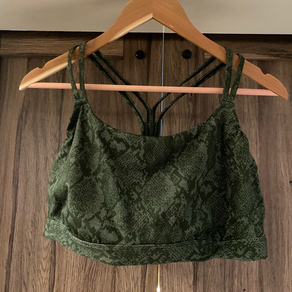Strappy Olive Green Snakeskin Print Sports Bra XXL